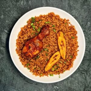 MotoBites Jollof Rice with Grilled Chicken & Fried Plantain