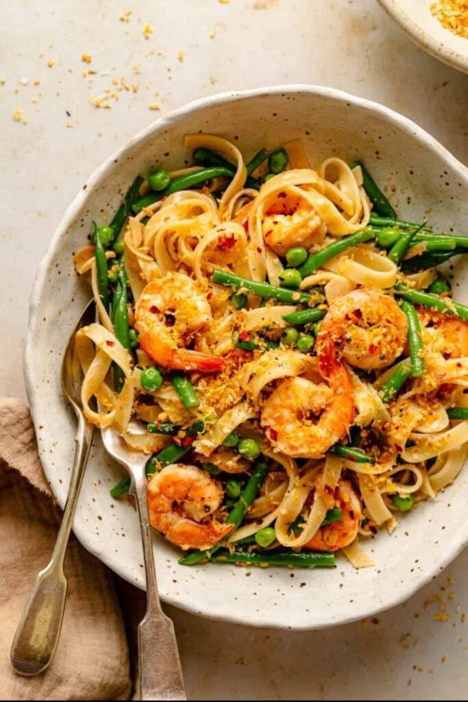MotoBites Spicy Shrimp Fettuccine Pasta